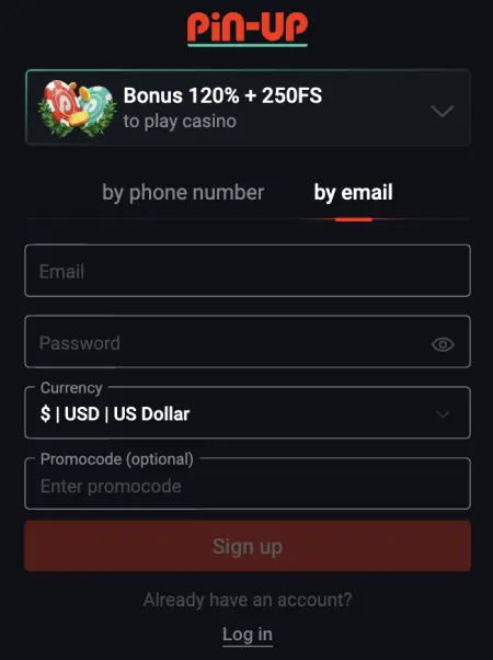 Регистрация в казино Пин-ап Форма регистрации в Pin-Up Casino